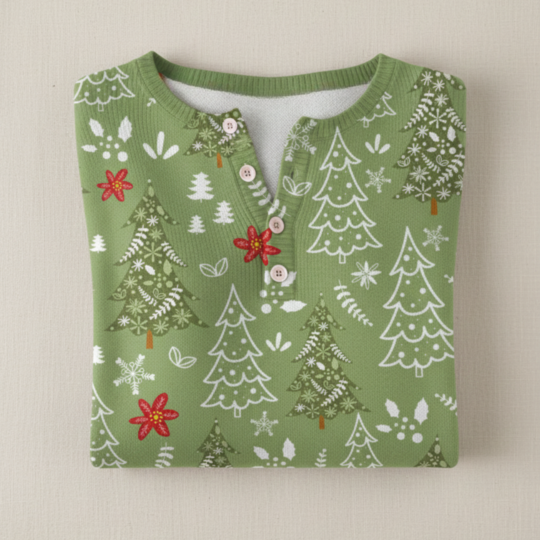 Evergreen| Christmas Sweater with Decorative Buttons