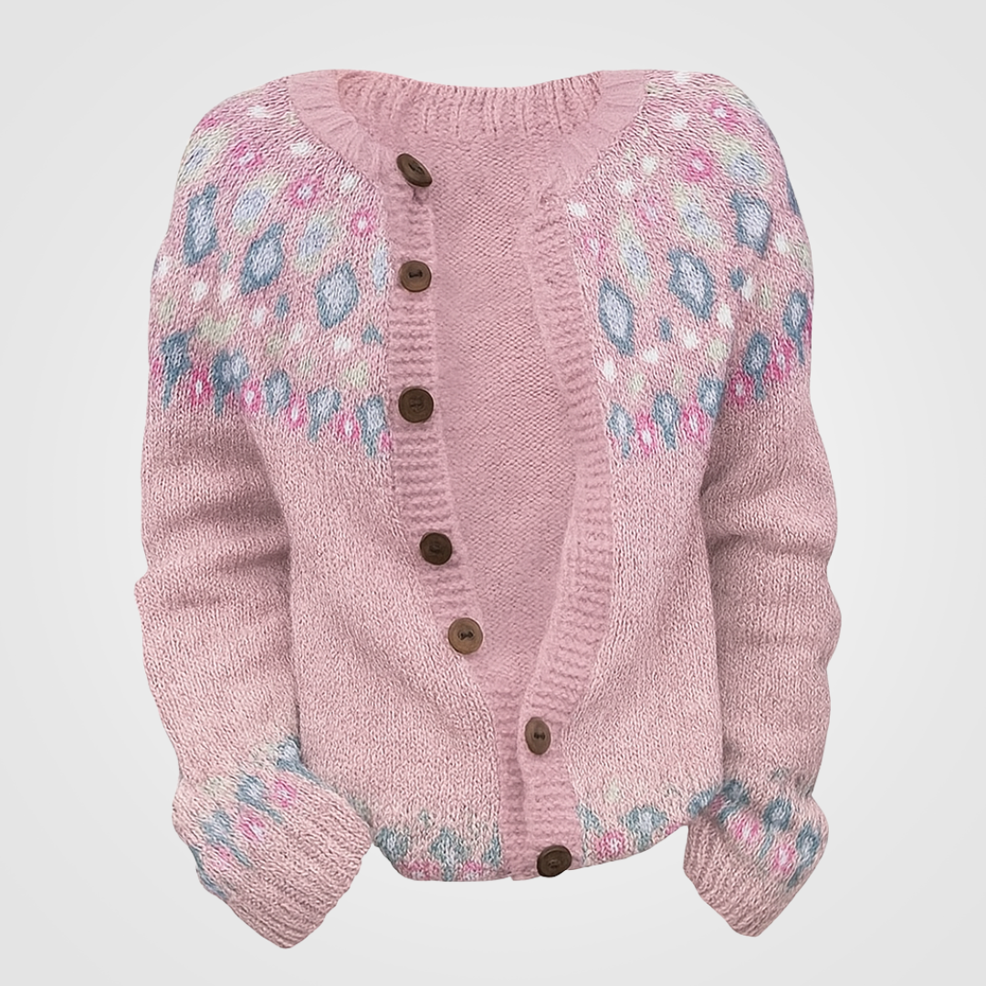 Cassey | Pink Loose Fitting Cardigan with Print