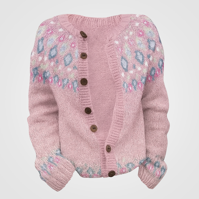 Cassey | Pink Loose Fitting Cardigan with Print