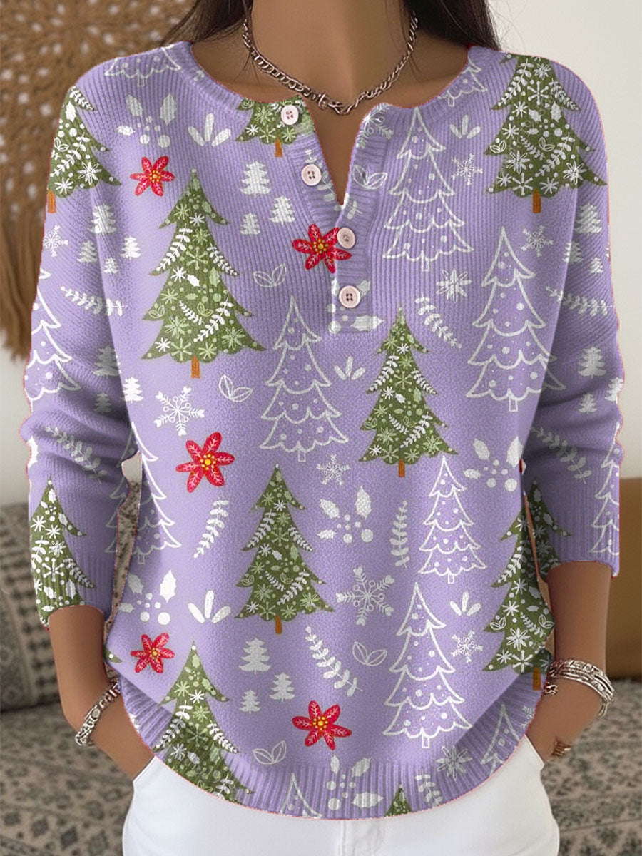 Evergreen| Christmas Sweater with Decorative Buttons