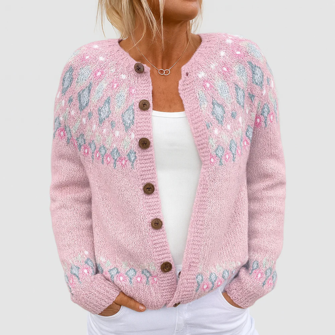 Cassey | Pink Loose Fitting Cardigan with Print
