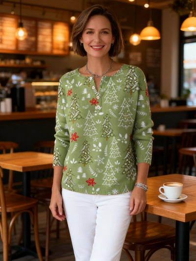 Evergreen| Christmas Sweater with Decorative Buttons
