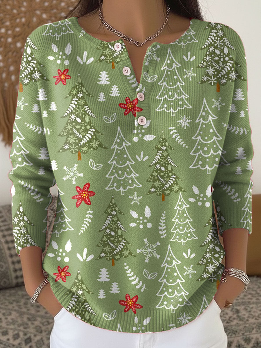 Evergreen| Christmas Sweater with Decorative Buttons