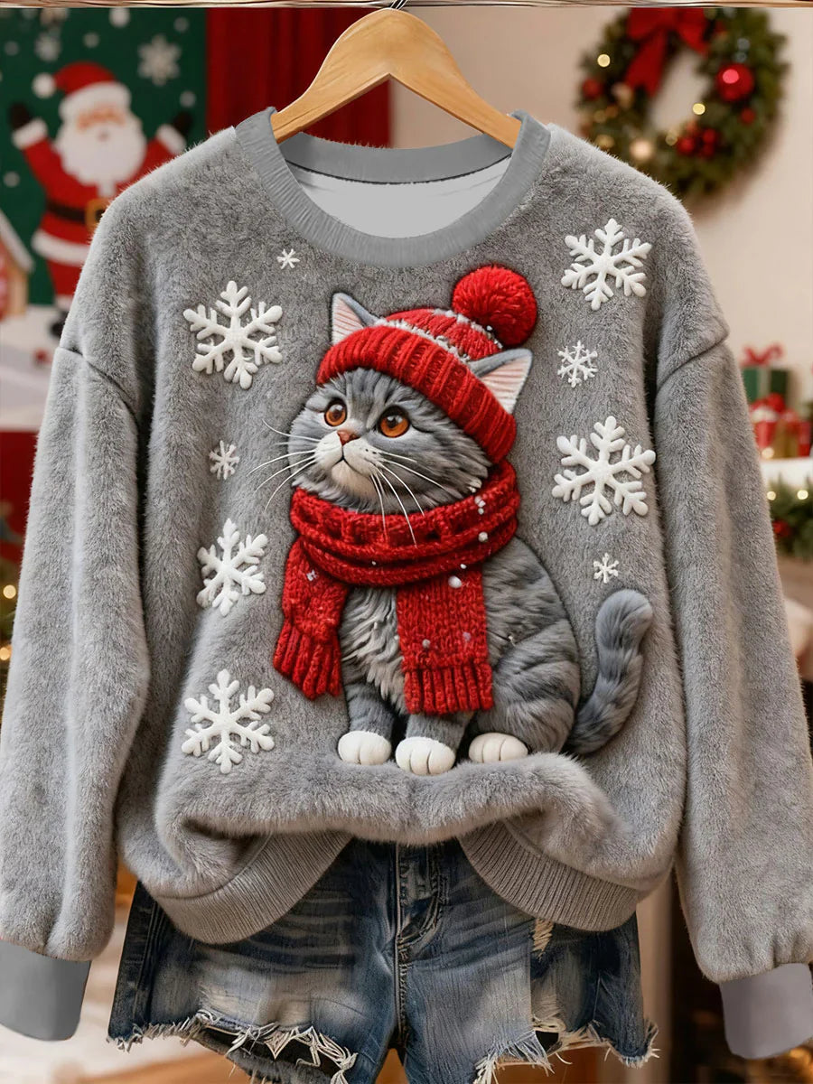 Cozy Retro Christmas Cat Knit Sweater