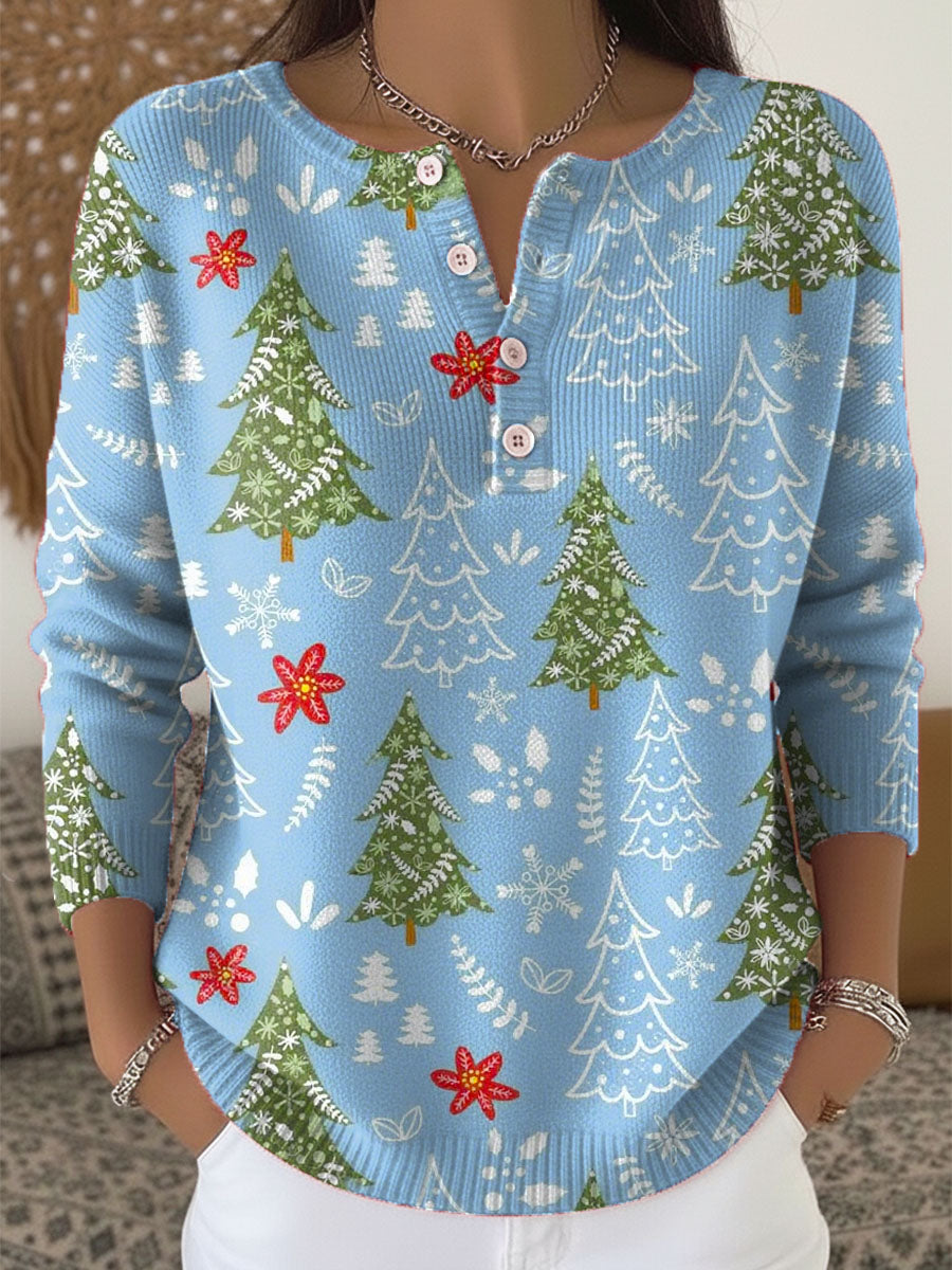 Evergreen| Christmas Sweater with Decorative Buttons