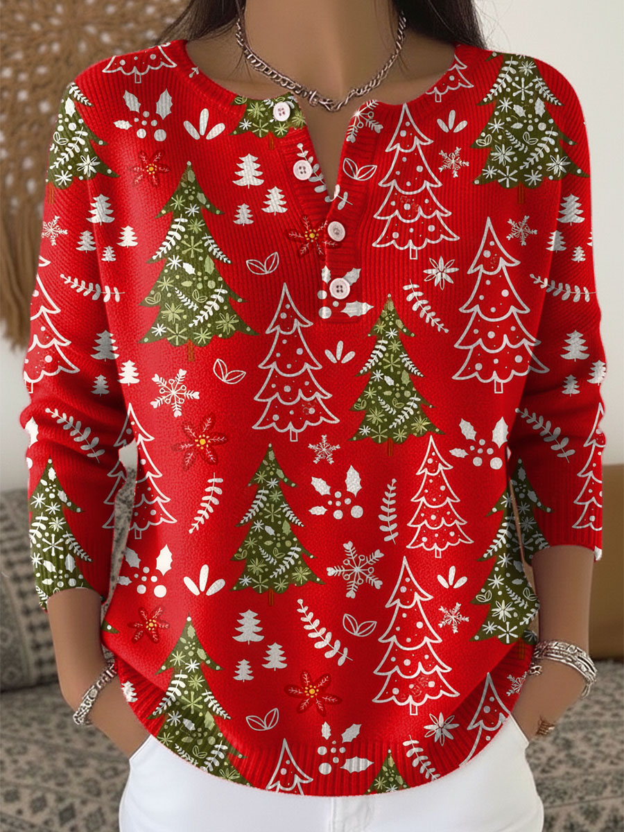 Evergreen| Christmas Sweater with Decorative Buttons