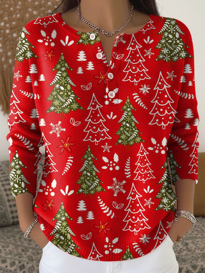 Evergreen| Christmas Sweater with Decorative Buttons