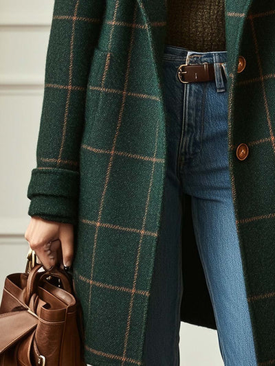 Women's Retro Lapel Plaid Wool Coat
